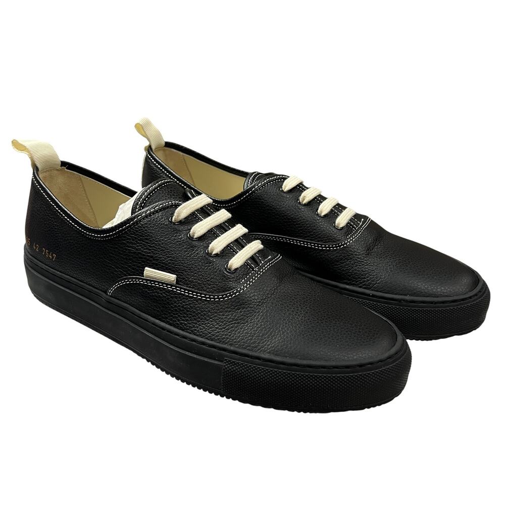 Common Projects Four Hole Low EU 42 Black Leather Luxe Court Sneaker US 9 NEW
